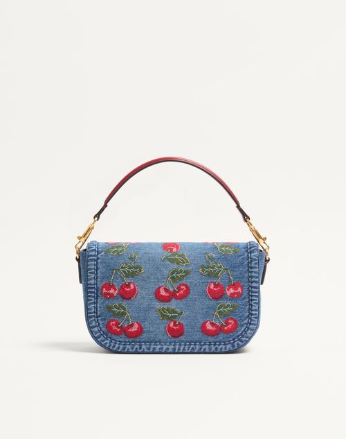 Valentino Garavani - Valentino Garavani Alltime Denim Shoulder Bag With Cherryfic Embroidery - Denim/multicolour - Woman - Shoulder Bags